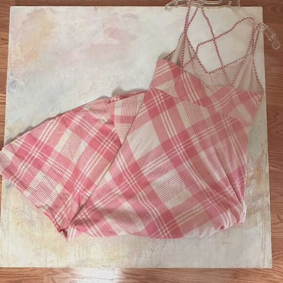 POLO by Ralph Lauren Pink & Cream Plaid Twill Cross Back Detail Maxi Dress SZ 12 - Picture 16 of 16